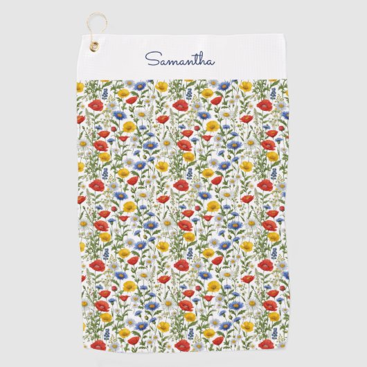 野数々の花パーソナライズされたフローラかわいらし色 ゴルフタオル (正面)