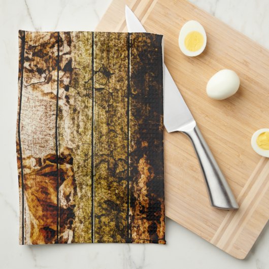 野木材に敷設されたロングホーン動揺して群 キッチンタオル (四つ折り)