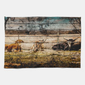 野木材に敷設されたロングホーン動揺して群 キッチンタオル (横)