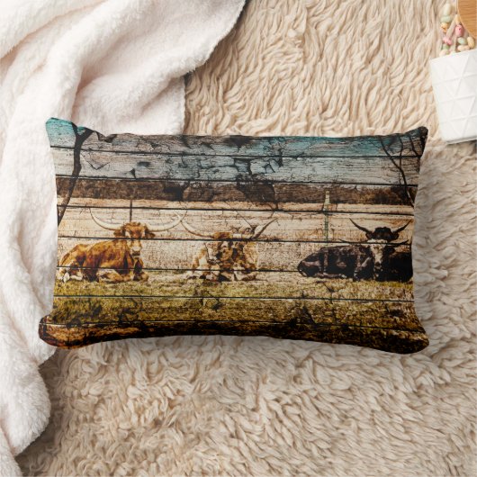 野木材に敷設されたロングホーン動揺して群 ランバークッション (ブランケット)