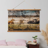 野木材に敷設されたロングホーン動揺して群 吊り下げ型タペストリー (寝室)