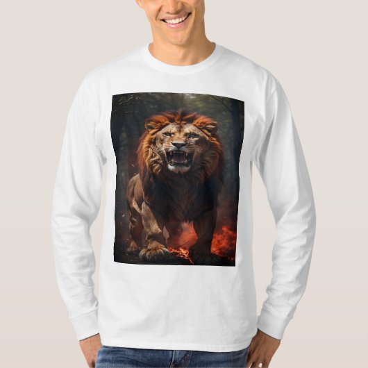 野火の威厳:ライオンTシャツのデザイン Tシャツ (正面)