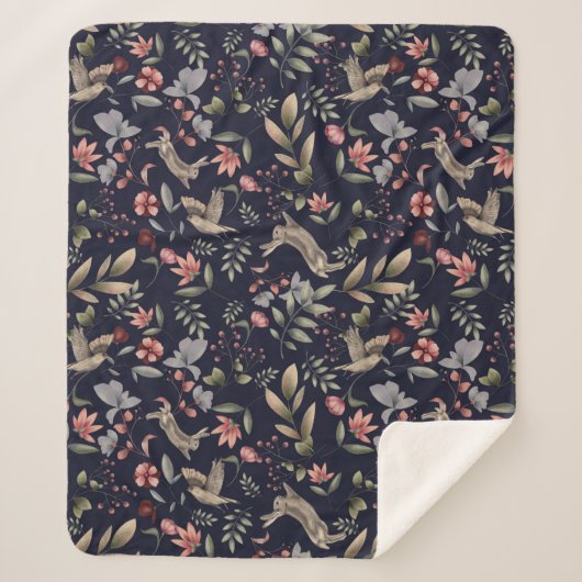 野獣うさぎ鳥のパターン シェルパブランケット (正面)