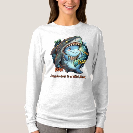 野獣マスクの優しいサメ Tシャツ (正面)