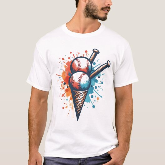 野球おもしろいスクープ鮮やか- Ice Cream Cone Art Tシャツ (正面)