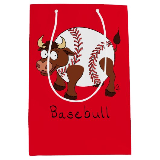 野球おもしろいスポーツのキッズアニメ動物 ミディアムペーパーバッグ (正面)