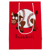 野球おもしろいスポーツのキッズアニメ動物 ミディアムペーパーバッグ (裏面)