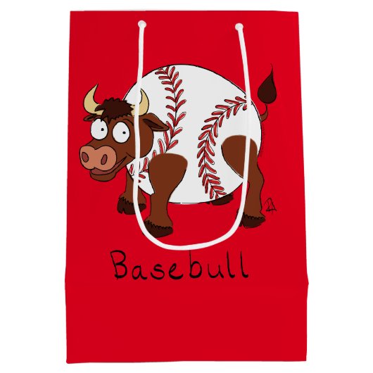 野球おもしろいスポーツのキッズアニメ動物 ミディアムペーパーバッグ (裏面)