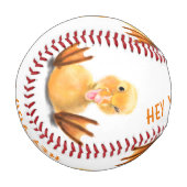 野球おもしろいダックよくはしゃぐ-スマイル-カスタム文字 野球ボール (正面左)