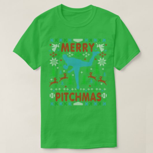 野球おもしろい投球醜いクリスマスセーター・パー Tシャツ (デザイン正面)