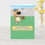 野球おもしろい犬誕生日カード カード (黄色い花)