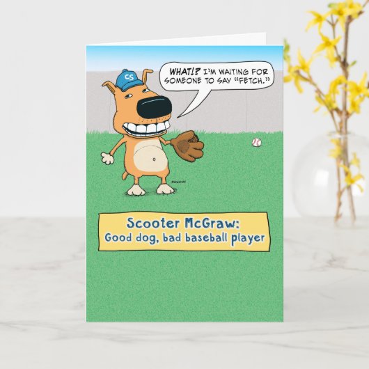 野球おもしろい犬誕生日カード カード (黄色い花)