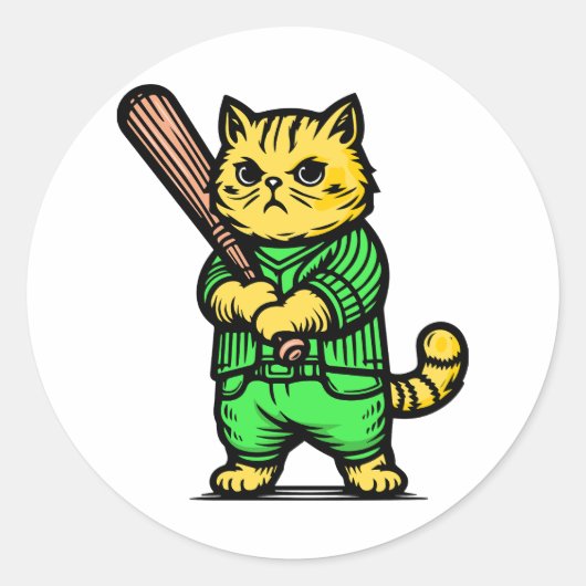 野球おもしろい猫 ラウンドシール (正面)