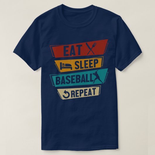 野球おもしろい選手食べのスリープベースボールリピートBa Tシャツ (デザイン正面)