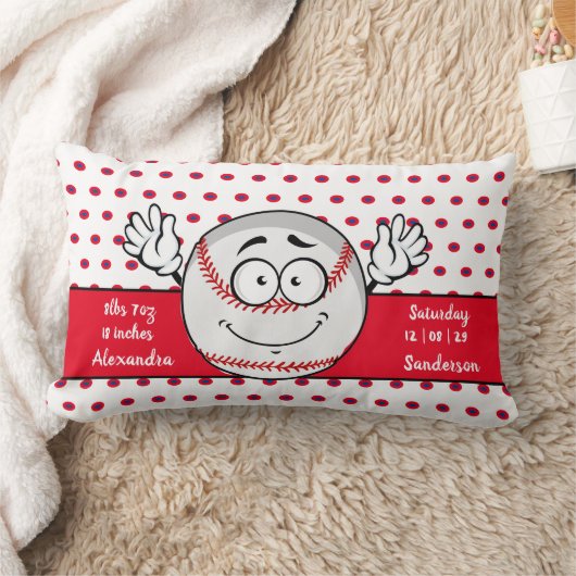 野球おもしろい顔誕生統計レッドホワイト ランバークッション (ブランケット)