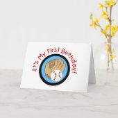 野球および手袋の第1誕生日のTシャツおよびギフト カード (黄色い花)