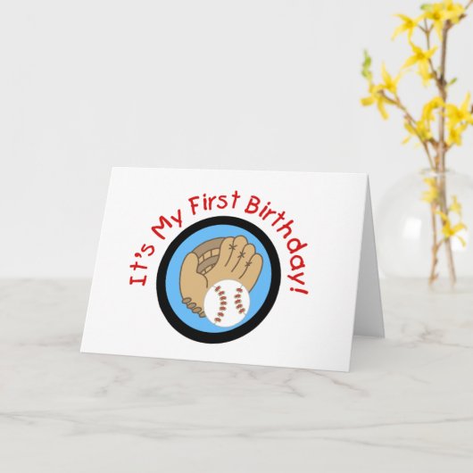 野球および手袋の第1誕生日のTシャツおよびギフト カード (黄色い花)