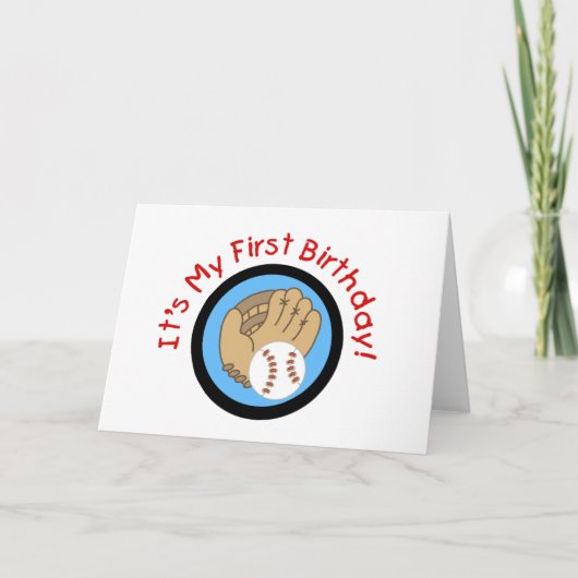 野球および手袋の第1誕生日のTシャツおよびギフト カード (正面)