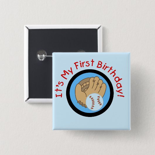 野球および手袋の第1誕生日のTシャツおよびギフト 缶バッジ (正面&裏面)