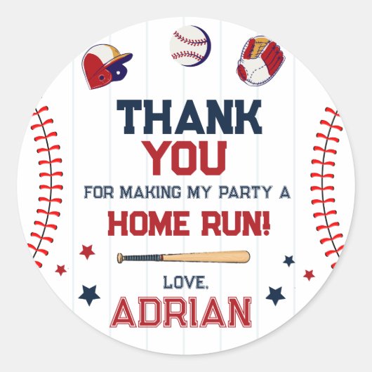 野球お気に入感謝していり誕生日 ラウンドシール (正面)