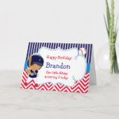 野球かわいいアフリカ系アメリカンボーイ誕生日 カード (正面)