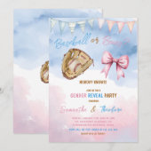 野球かリボン かわいい性別お披露目パーティー 招待状 (正面/裏面)