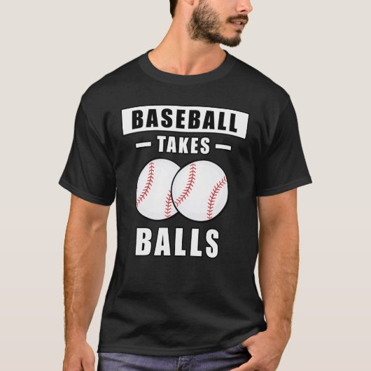 野球がボールを取るおもしろい- Tシャツ (正面)