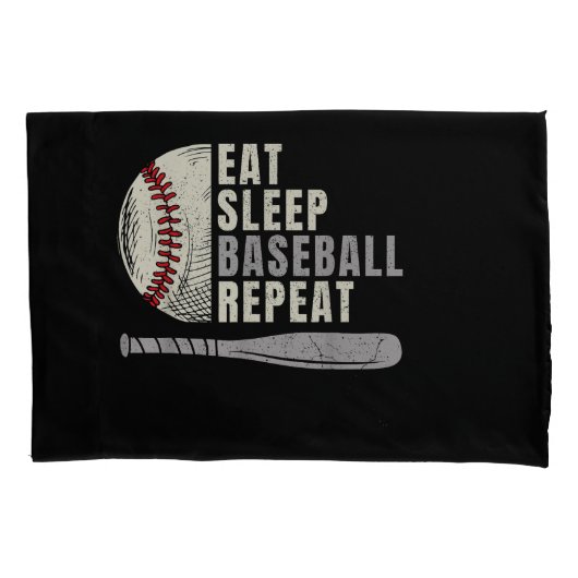 野球が好きすぎる人へ Eat Sleep Baseball Repeat 枕カバー (正面)