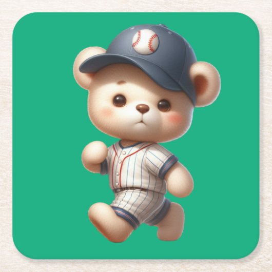 野球くま 1 スクエアペーパーコースター (正面)