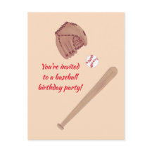 野球こうもりグローブバースデーパーティー招待状はがき