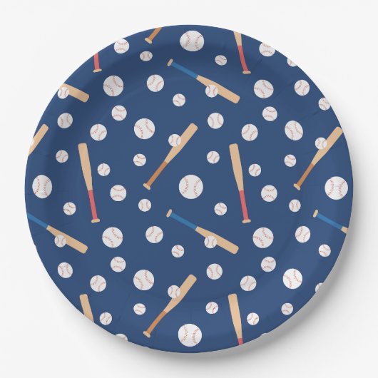 野球こうもりスポーツパターン誕生日パーティー ペーパープレート (正面)