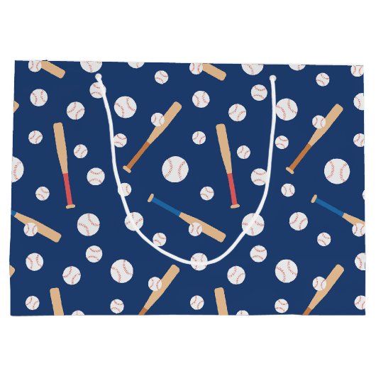 野球こうもりスポーツパターン誕生日 ラージペーパーバッグ (裏面)