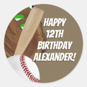 野球こうもりスポーツボーイズバースデーパーティーテーマ ラウンドシール (正面)