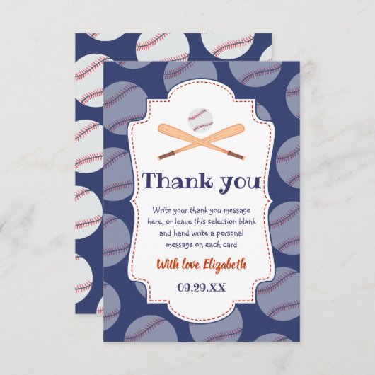 野球こうもりボールスタンプその男の赤ちゃんベビーシャワー サンキューカード (正面/裏面)
