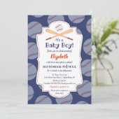 野球こうもりボールスタンプその男の赤ちゃんベビーシャワー 招待状 (スタンド正面)