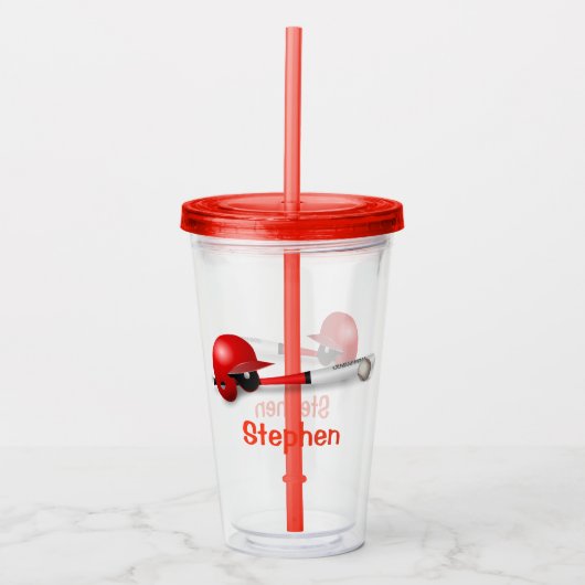 野球こうもりレッドパーソナライズされた アクリルタンブラー (正面)