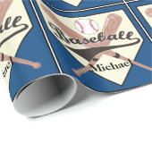 野球こうもり及び球青パーソナライズされたギフト ラッピングペーパー (ロールコーナー)