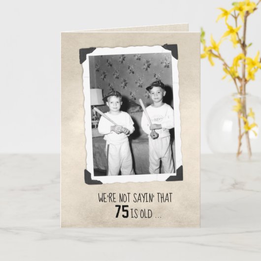 野球こうもり75th誕生日ユーモア・カード付き少年 カード (黄色い花)