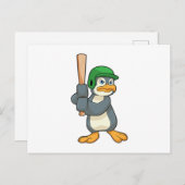 野球こうもり&ヘルメット付きペンギン ポストカード (正面/裏面)