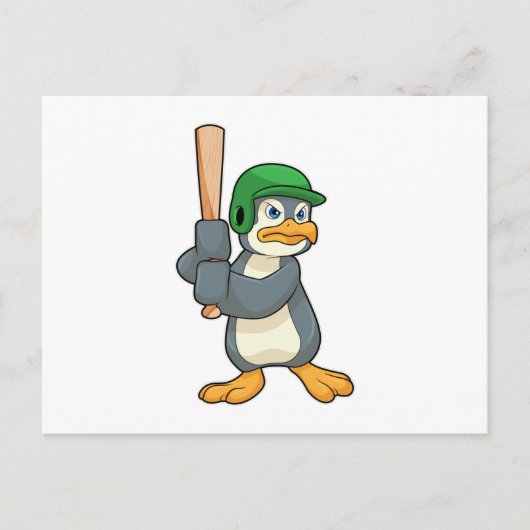 野球こうもり&ヘルメット付きペンギン ポストカード (正面)