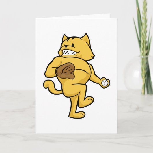 野球でキャッチグローブを持つ猫 カード (正面)