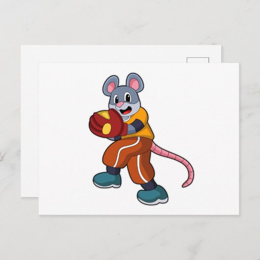 野球でベースボールグローブを付けたマウス ポストカード (正面/裏面)