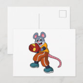 野球で野球用グローブをしたマウス ポストカード (正面/裏面)