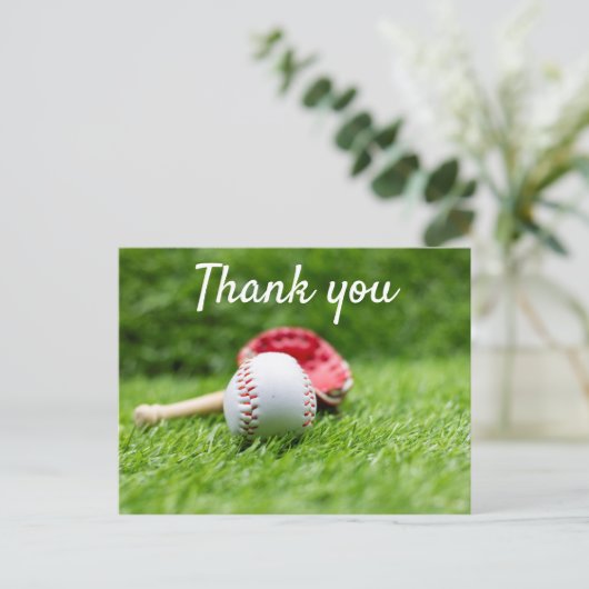 野球とこうもりは緑の草の上にあるサンキュー ポストカード (スタンド正面)