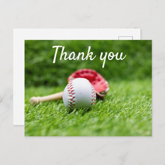 野球とこうもりは緑の草の上にあるサンキュー ポストカード (正面/裏面)