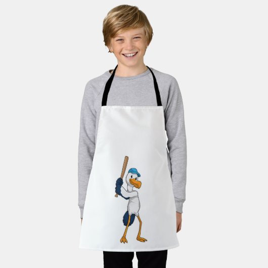 野球とコウノトリこうもり エプロン (着用した状態)