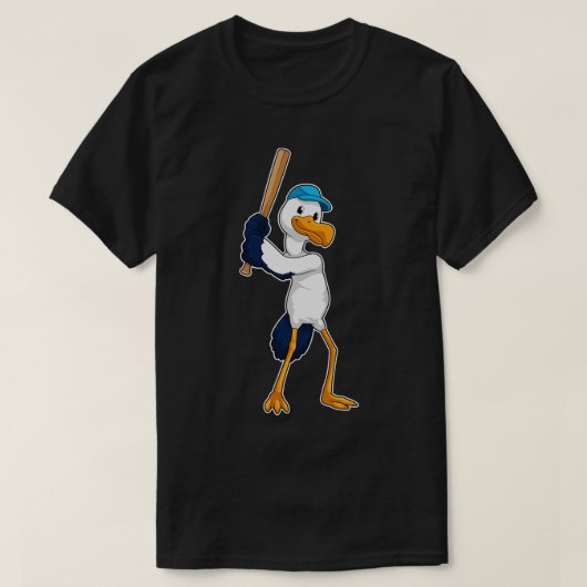 野球とコウノトリこうもり Tシャツ (デザイン正面)