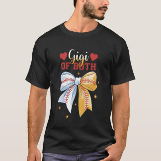 野球とソフトボールの両方のジジのキュートなリボンママ Tシャツ