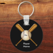 野球と交差したこうもりのカスタマイズ キーホルダー (正面)