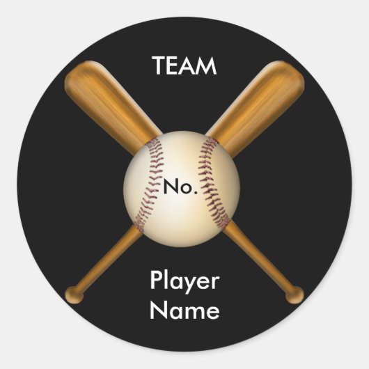野球と交差したこうもりのカスタマイズ ラウンドシール (正面)